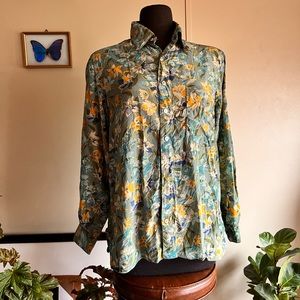 Orvis Floral Button Down Shirt - Green and Yellow